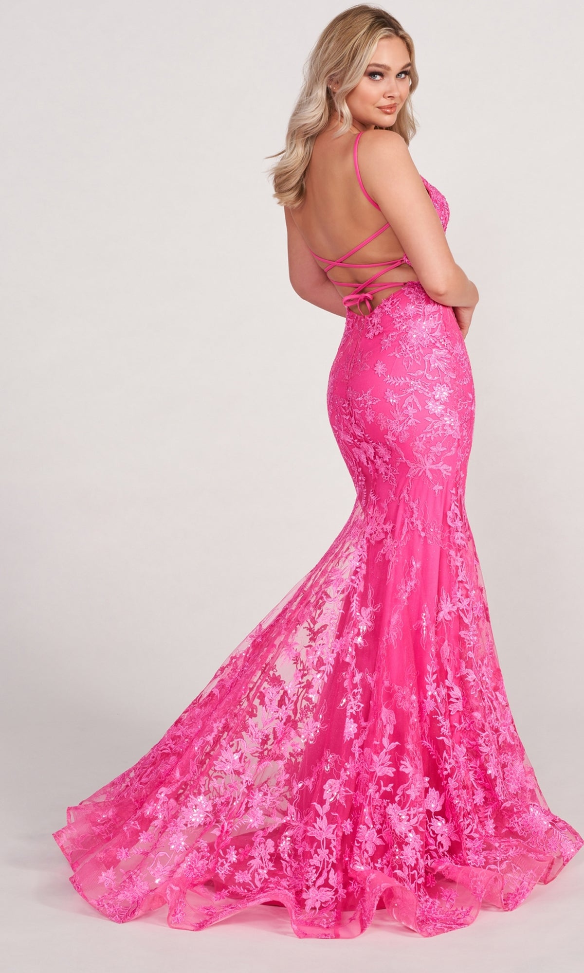 Ellie Wilde Embroidered-Lace Mermaid Prom Dress