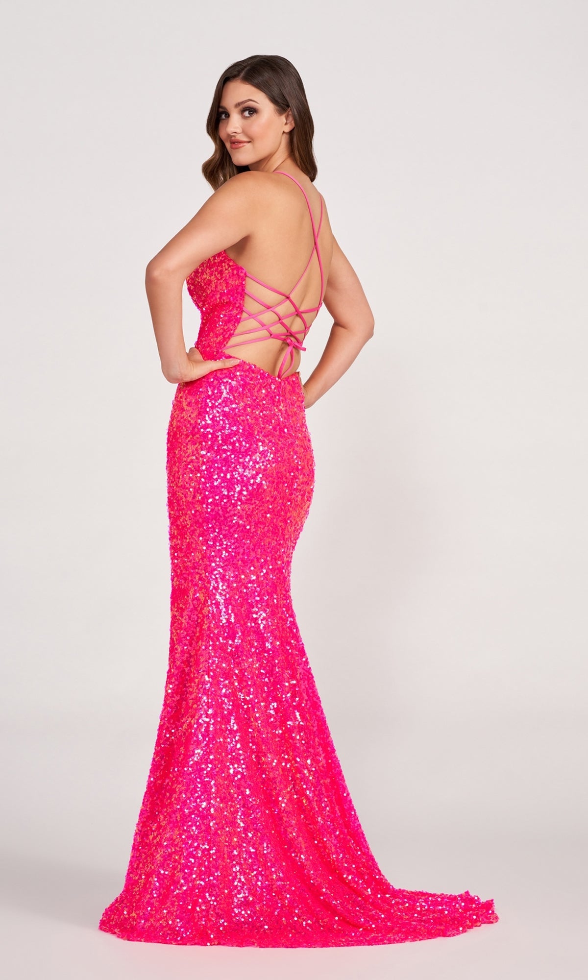 Strappy Open-Back Long Sequin Formal Dress
