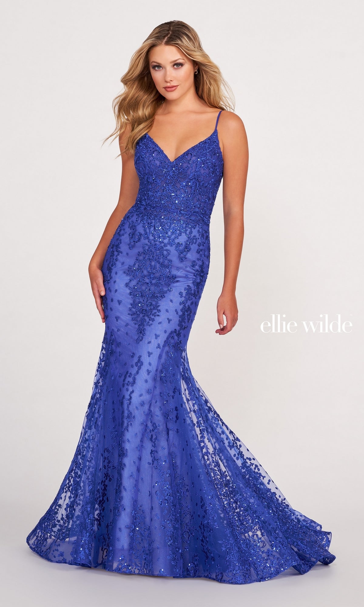Sequin-Lace Open-Back Long Mermaid Prom Dress