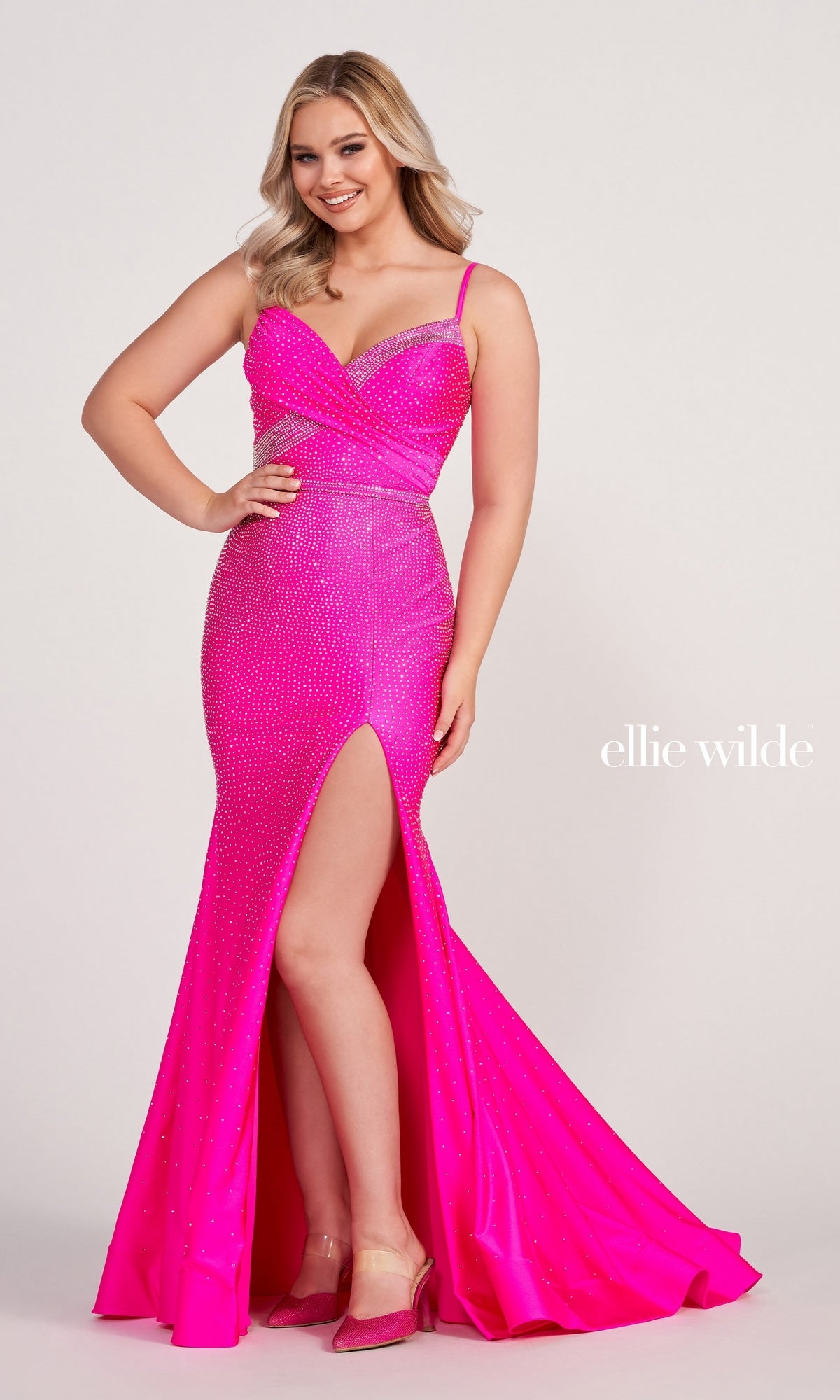 Ellie Wilde Beaded Long Cut-Out Prom Dress