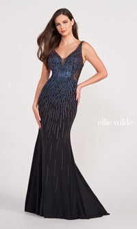 Sheer-Sides Ellie Wilde Long Glitter Prom Dress