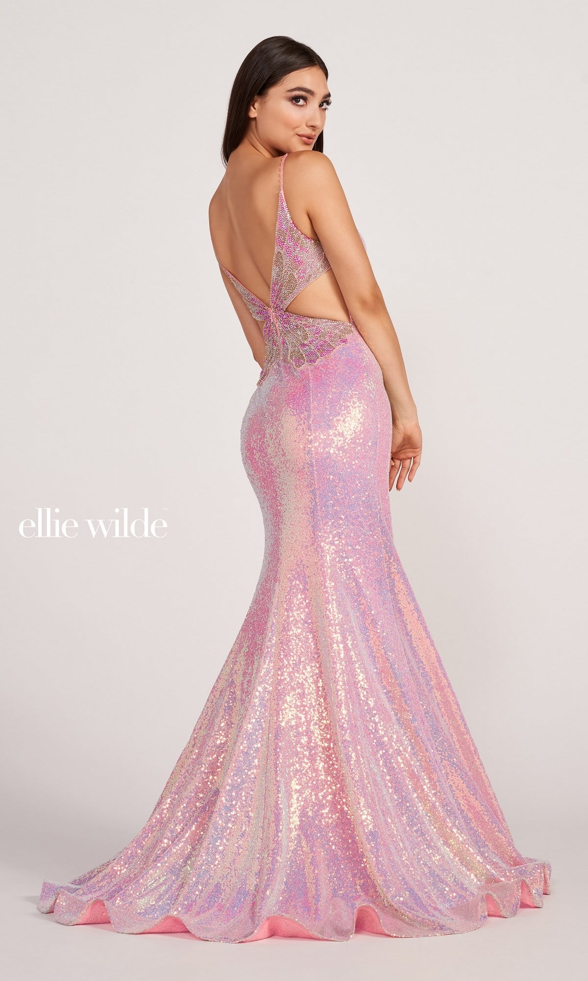 Butterfly Back Ellie Wilde Sequin Gown EW34088