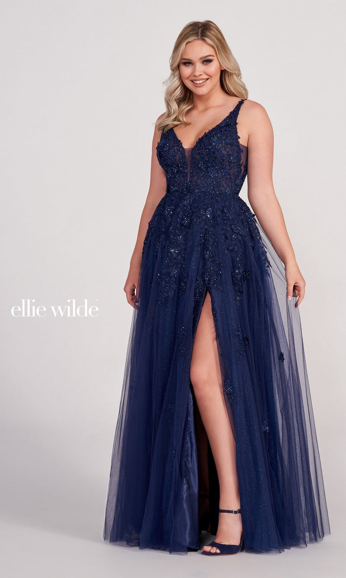 Ellie Wilde Side-Slit Long Prom Ball Gown EW34103