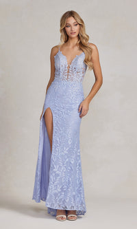 Periwinkle Long Lace Formal Dress