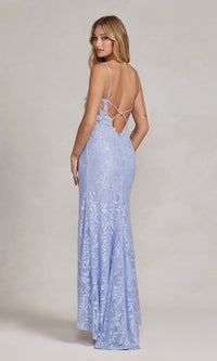 Periwinkle Long Lace Formal Dress