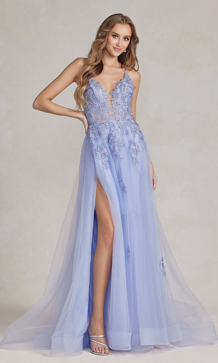 Open-Back Long Prom Ball Gown with Beads