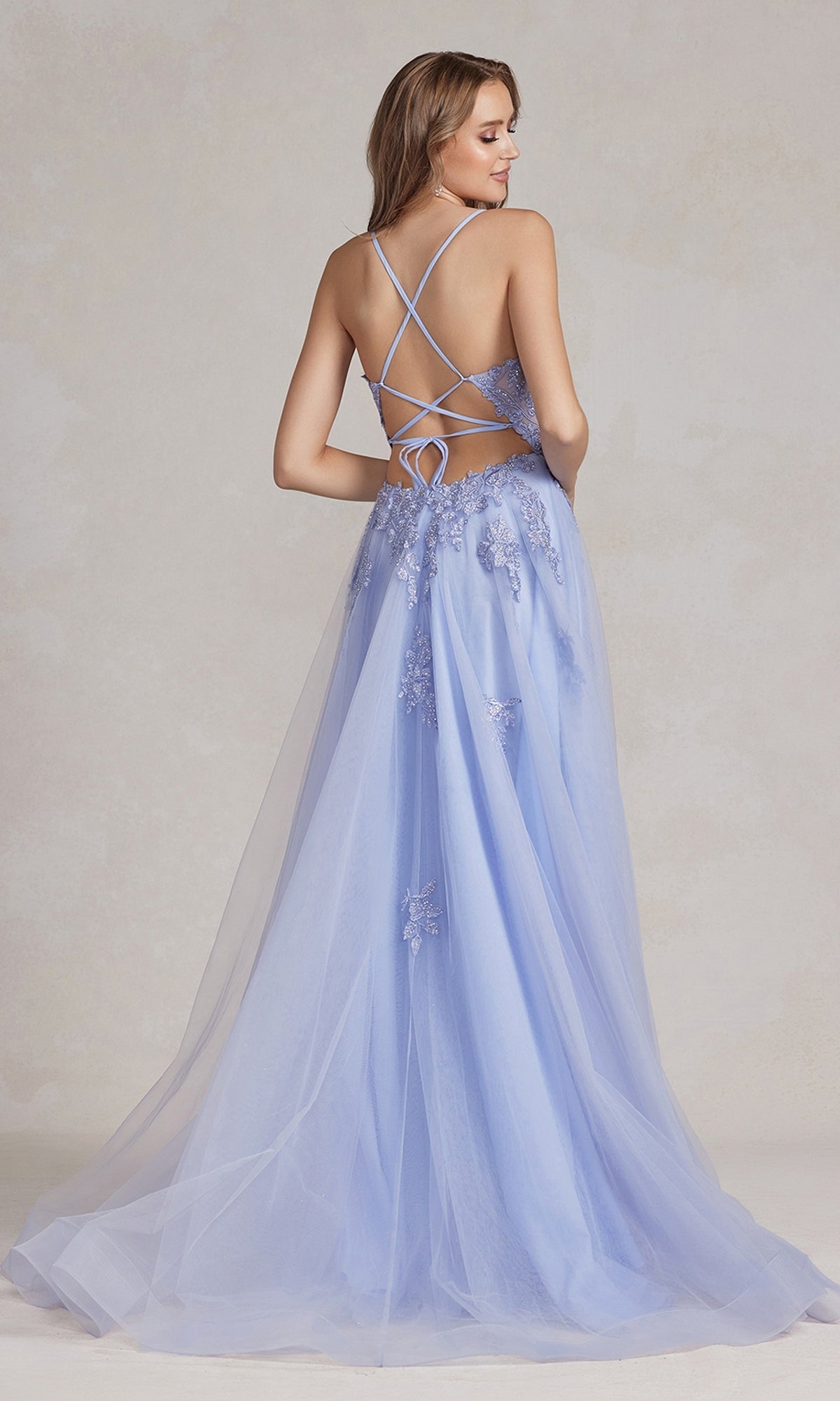 Open-Back Long Prom Ball Gown with Beads