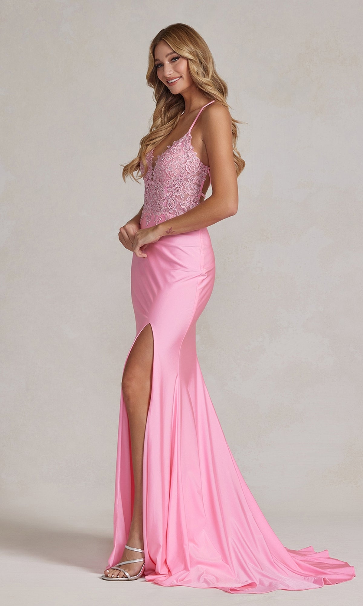 Backless Long Prom Dress with Lace Bodice