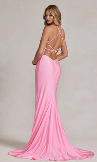 Backless Long Prom Dress with Lace Bodice