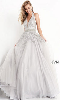Beaded-Waist JVN by Jovani Halter Prom Dress 00923