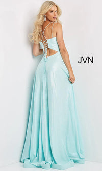 Long Shimmer Pink JVN by Jovani A-Line Prom Dress
