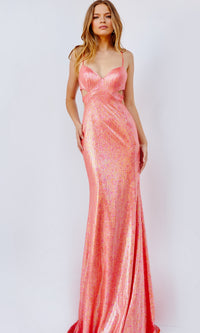 Orange Metallic-Print Prom Dress with Side Cut Outs