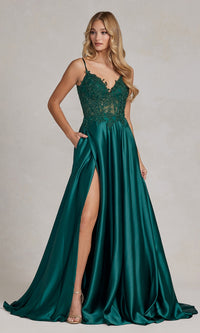 Faux-Wrap A-Line Long Prom Dress with Corset