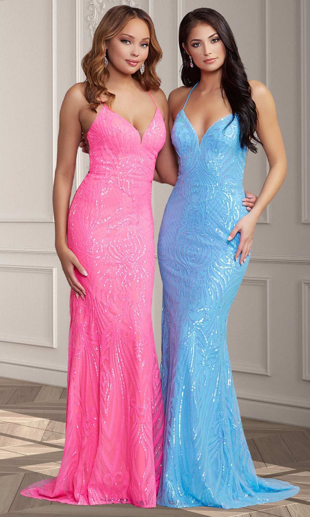 PromGirl Long Shimmer Prom Dress with Strappy Back