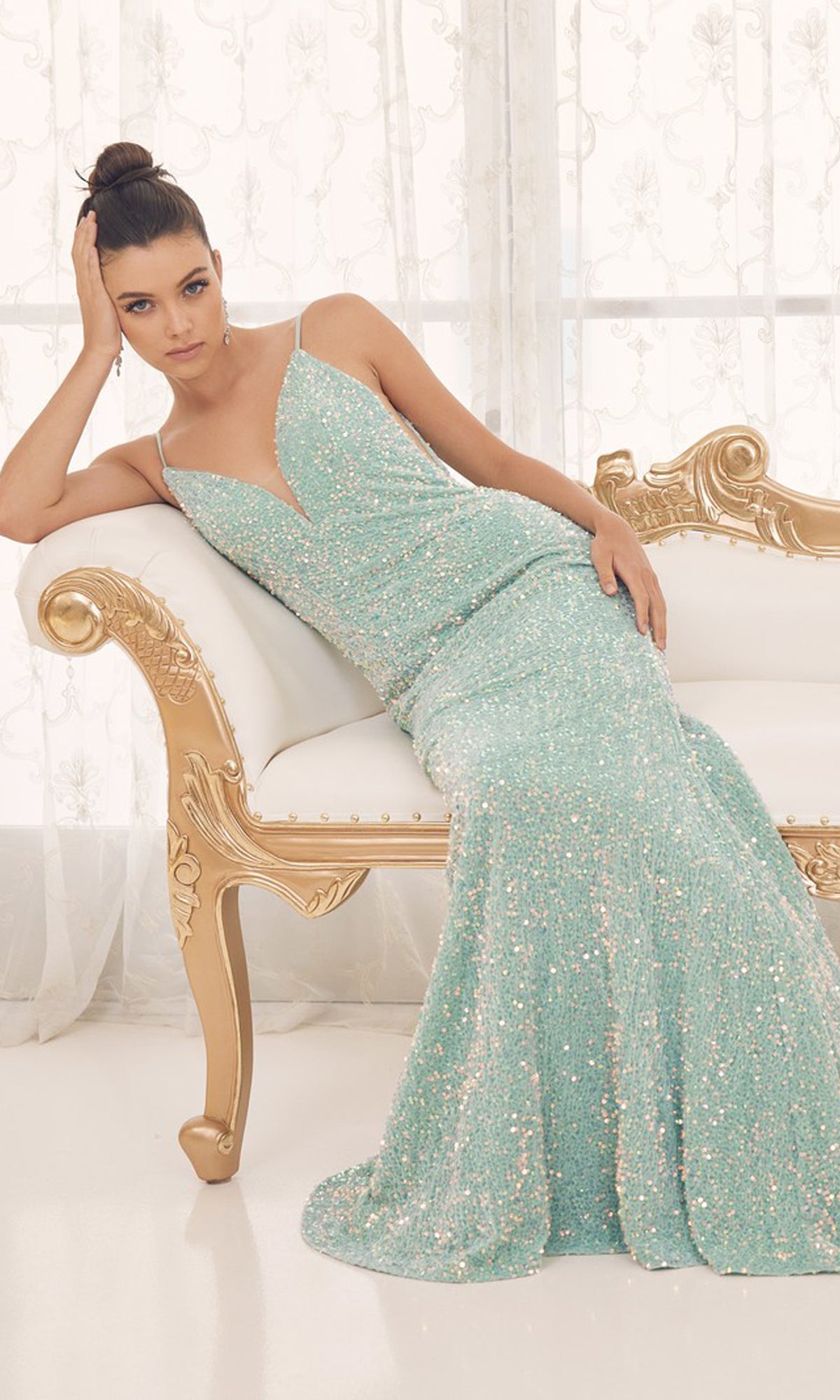 Long Sequin Formal Gown With Sheer Sides