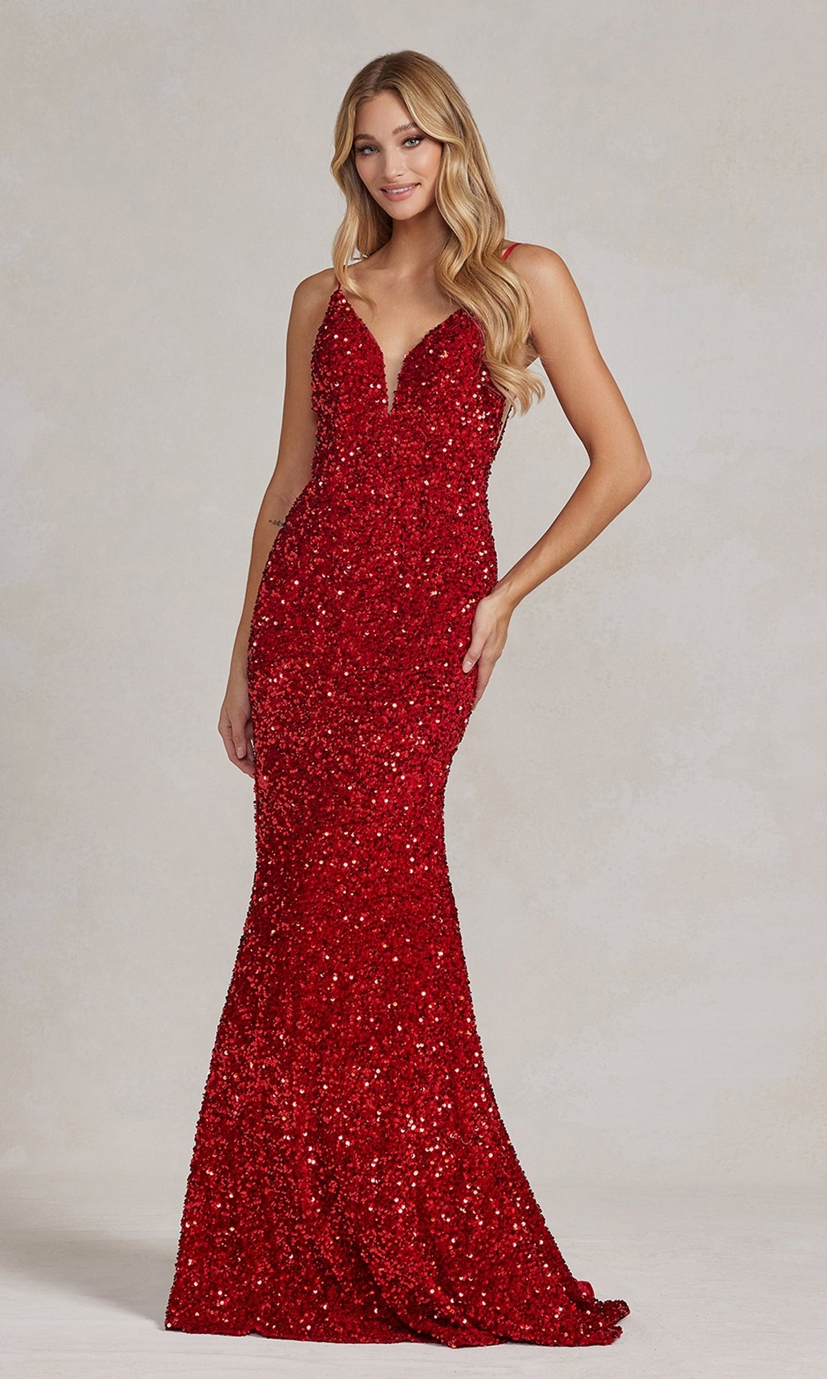 Long Sequin Formal Gown With Sheer Sides