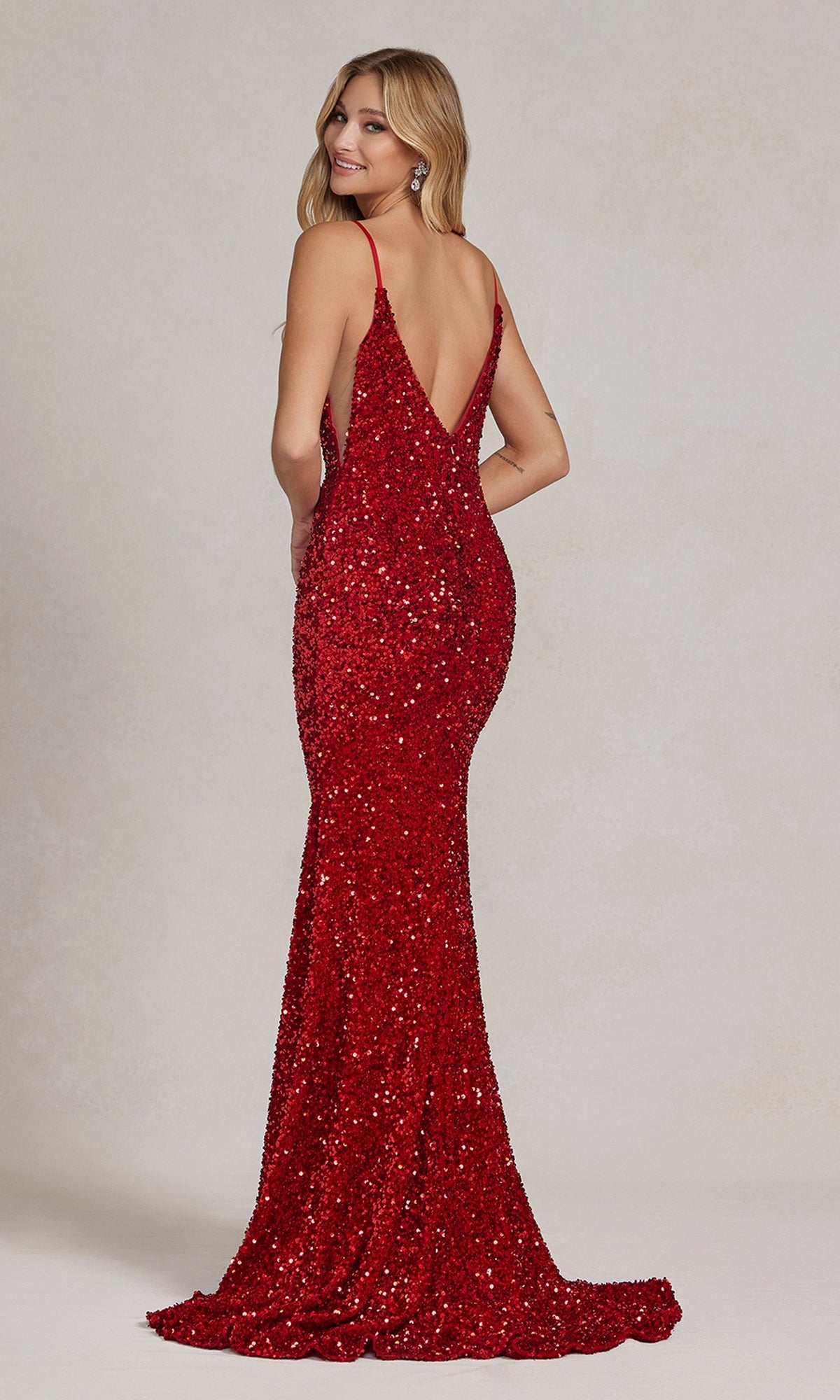 Long Sequin Formal Gown With Sheer Sides