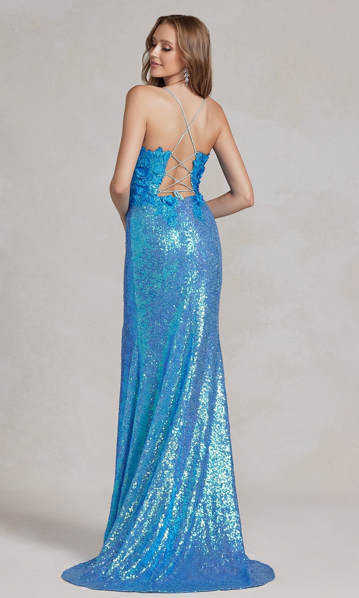 Long Sequin Prom Dress with 3-D Florals