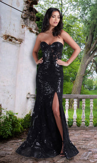 PromGirl Strapless Long Black Sequin Prom Dress