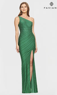 One-Shoulder Beaded Long Prom Dress by Faviana