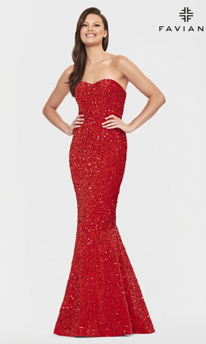 Faviana Strapless Sweetheart Long Sequin Prom Gown