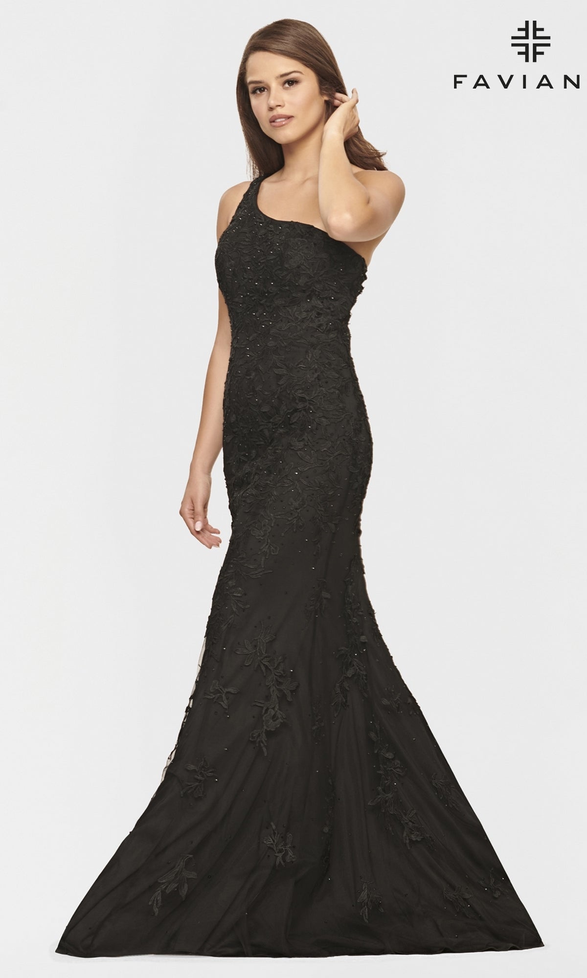 One-Shoulder Faviana Long Lace Formal Dress