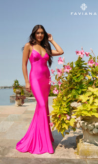 Faviana Bright Long Prom Dress with Lace-Up Back