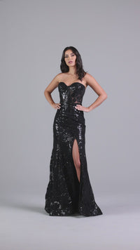 PromGirl Strapless Long Black Sequin Prom Dress