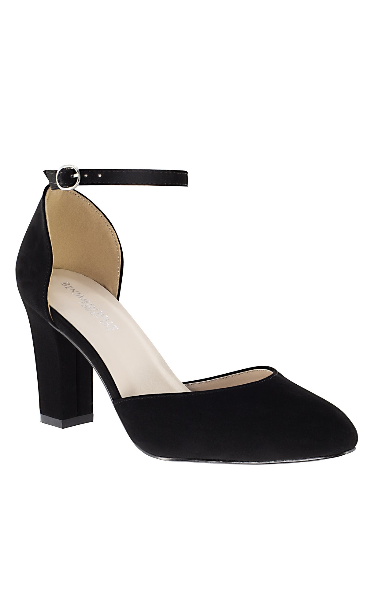 Black Closed Toe Prom Shoes 4480 with a chunky 2.5-inch heel and ankle strap with small buckle, shown on a white background.