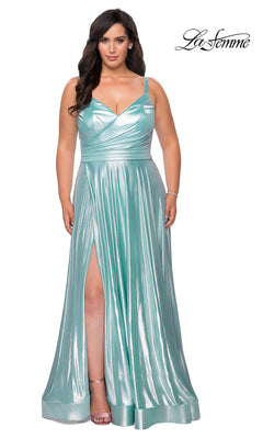 La Femme-La Femme Metallic Long Plus-Size Formal Dress