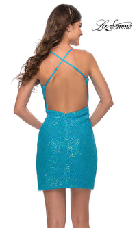 La Femme-Aqua Blue La Femme Short Sequin Homecoming Dress