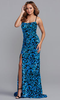 Promgirl Private Label-PromGirl Long Black Velvet Prom Dress with Sequins