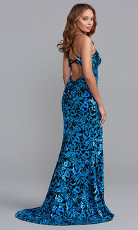 Promgirl Private Label-PromGirl Long Black Velvet Prom Dress with Sequins