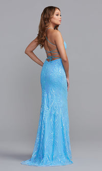 Promgirl Private Label-PromGirl Long Shimmer Prom Dress with Strappy Back