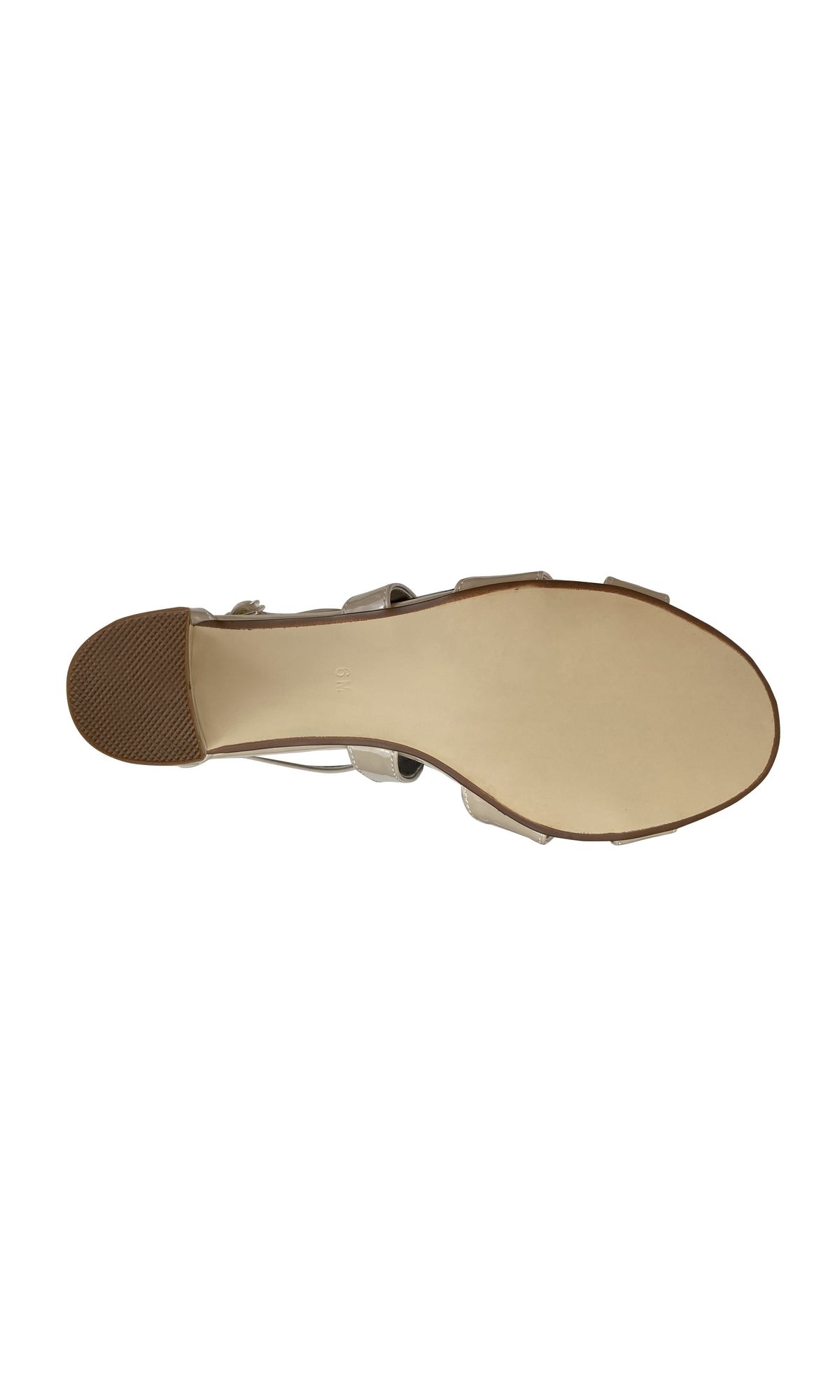 Bottom view of the Audrey Block-Heel Nude Prom Shoes 4497, featuring a beige finish, textured heel, and smooth sole with a simple tread—ideal for those seeking comfortable nude prom sandals.