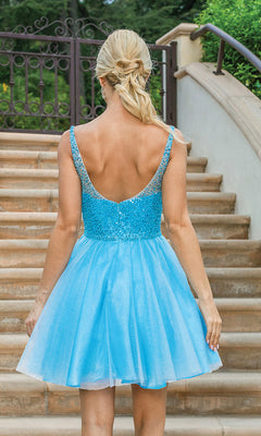 Dancing Queen-Sleeveless Sequin-Bodice Short Glitter Prom Dress
