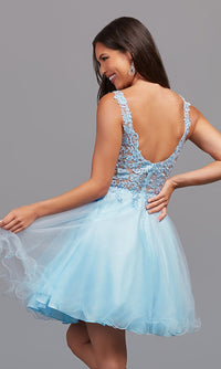 Dancing Queen-Short Prom Dress with Sheer Embroidered Bodice