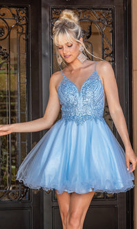Dancing Queen-Beaded-Bodice Short Prom Dress with Rolled Hem