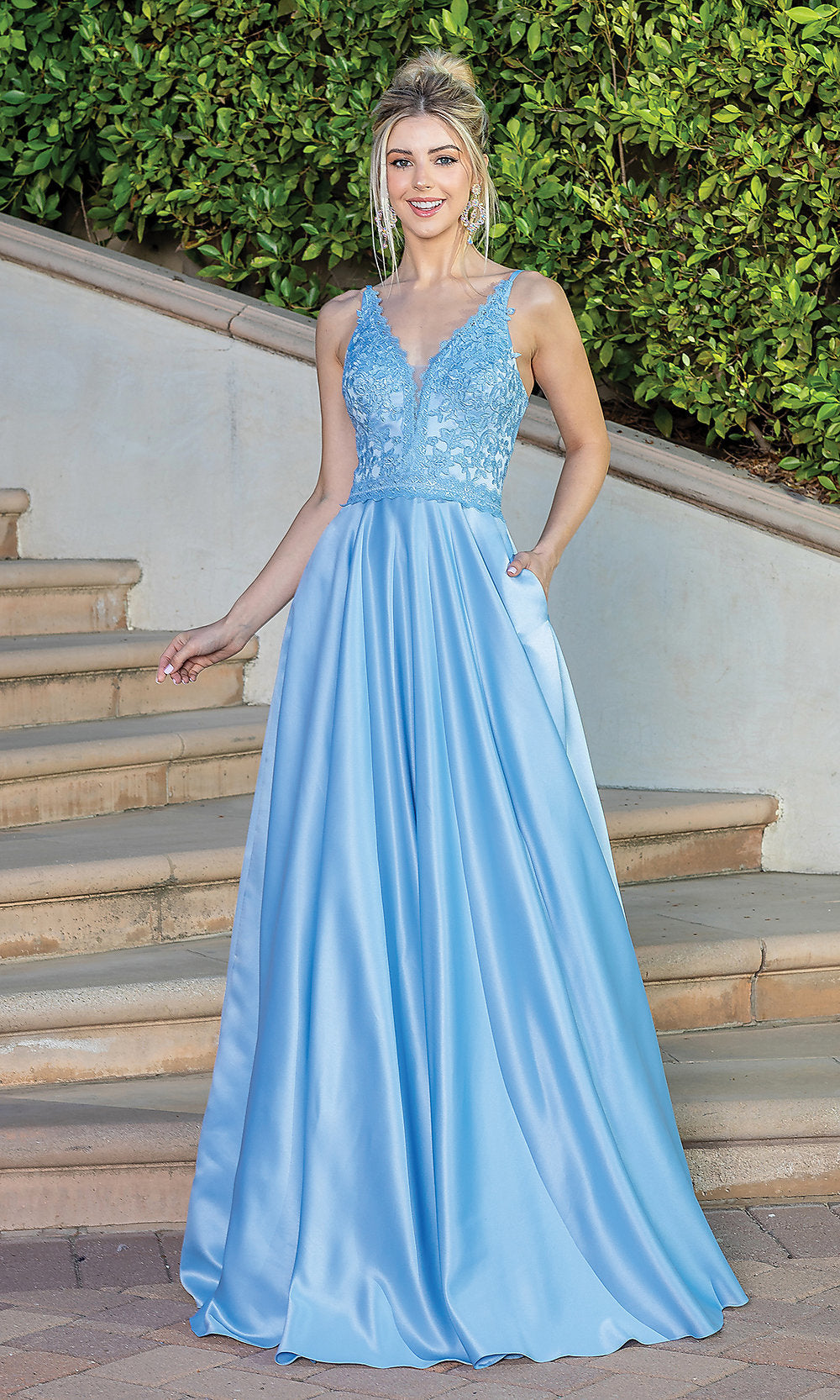 Dancing Queen-Embroidered-Bodice Long Prom Dress with Corset