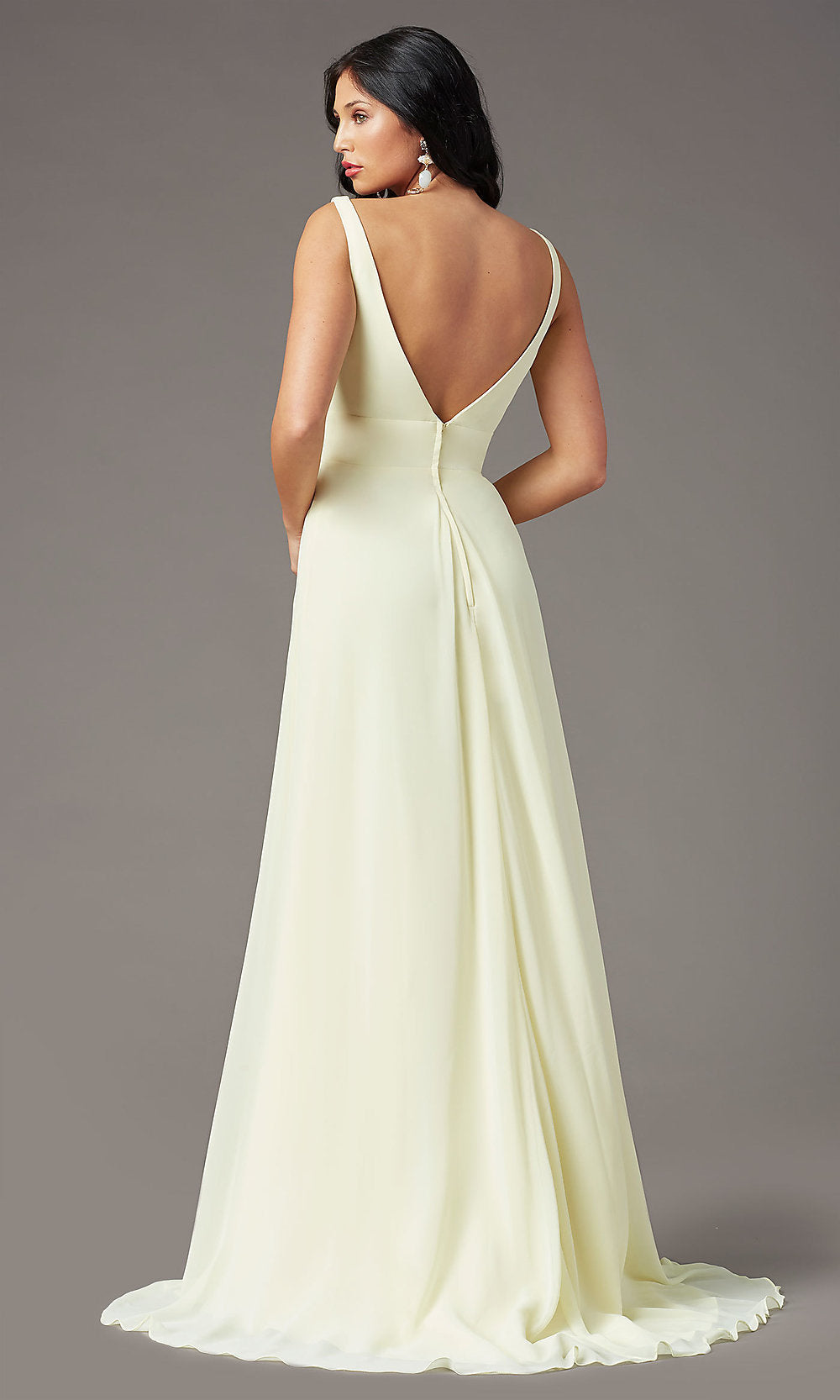 PromGirl V-Back Long Formal Prom Dress with Train