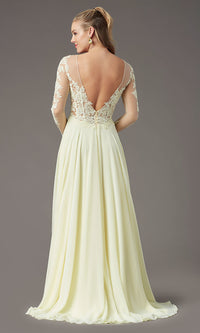 Promgirl Private Label-Long-Sleeve Chiffon Illusion Prom Dress by PromGirl