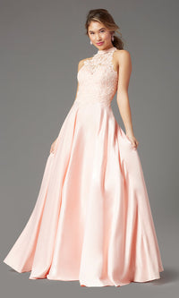 Promgirl Private Label-High-Neck Long A-Line Prom Dress by PromGirl