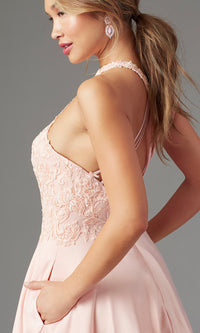 Promgirl Private Label-High-Neck Long A-Line Prom Dress by PromGirl