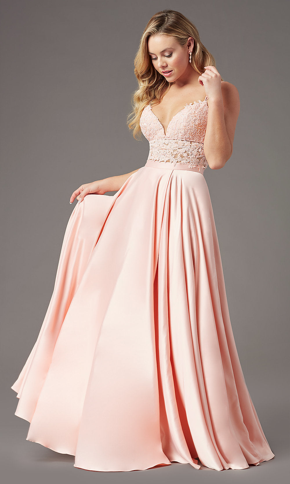 PromGirl Two-Piece Long Prom Dress with Pockets