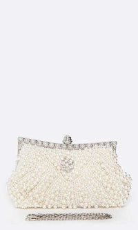 Artini-Pearl Studded Soft Clutch with Shoulder Chain