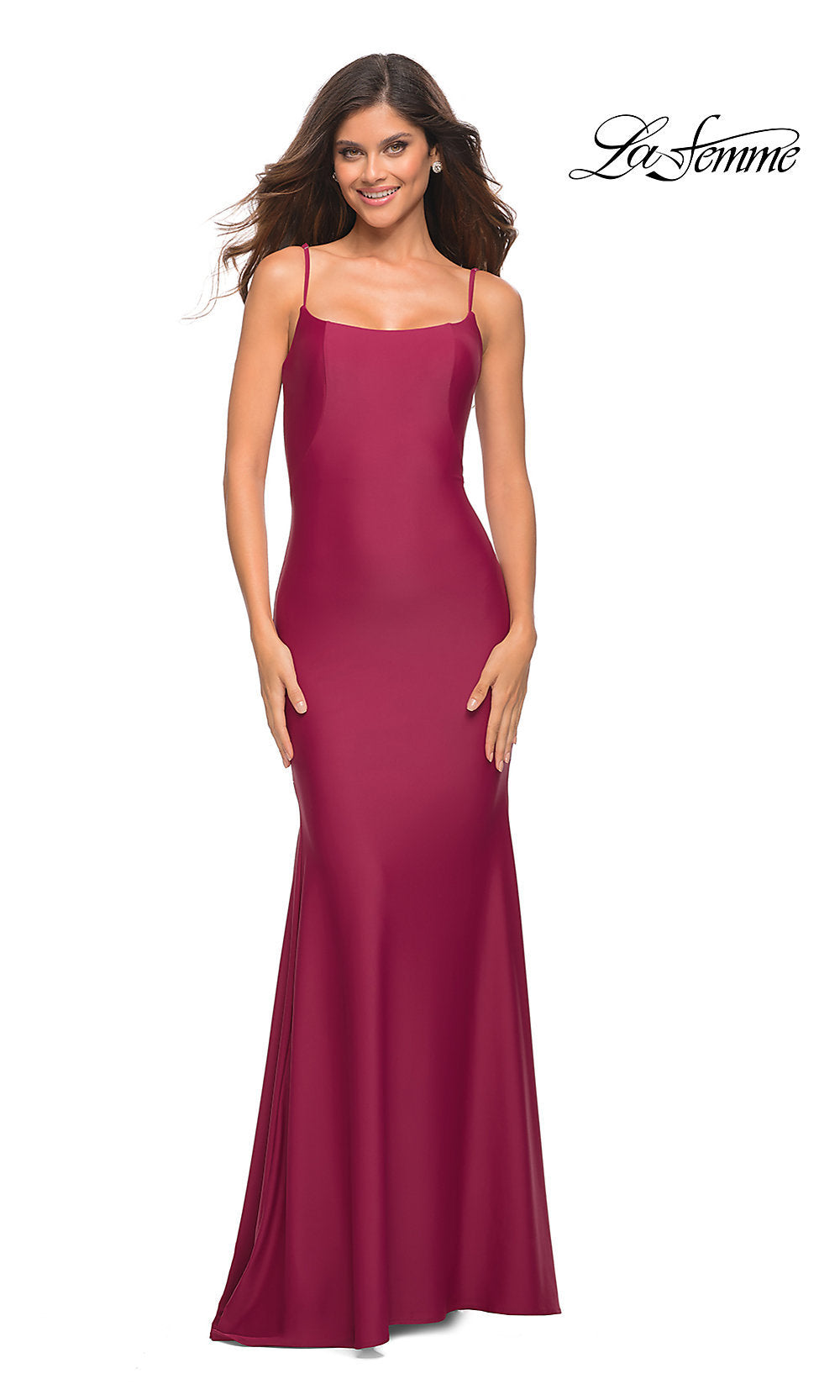La Femme-La Femme Backless Long Prom Dress with Train