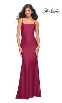 La Femme-La Femme Backless Long Prom Dress with Train