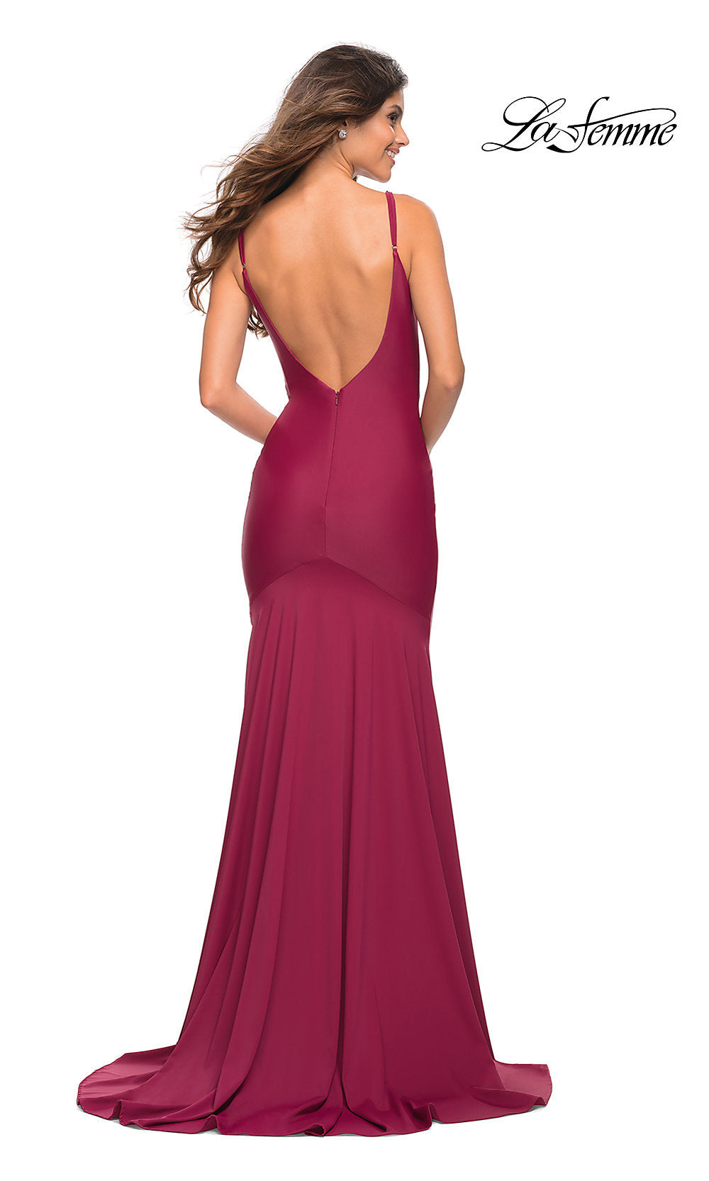 La Femme-La Femme Backless Long Prom Dress with Train