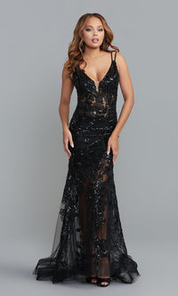 Ava Presley Long Sequin-Embroidered Prom Dress