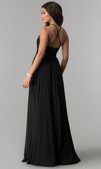 Dancing Queen-High-Neck Lace-Bodice Long Chiffon Prom Dress